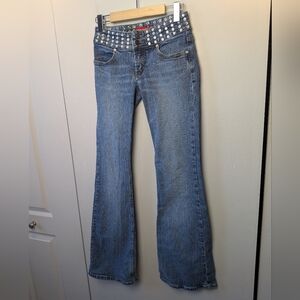 Y2K Vintage TOXIK Women Flare Drop Waist Jeans Size 26 Denim 2000 Style
